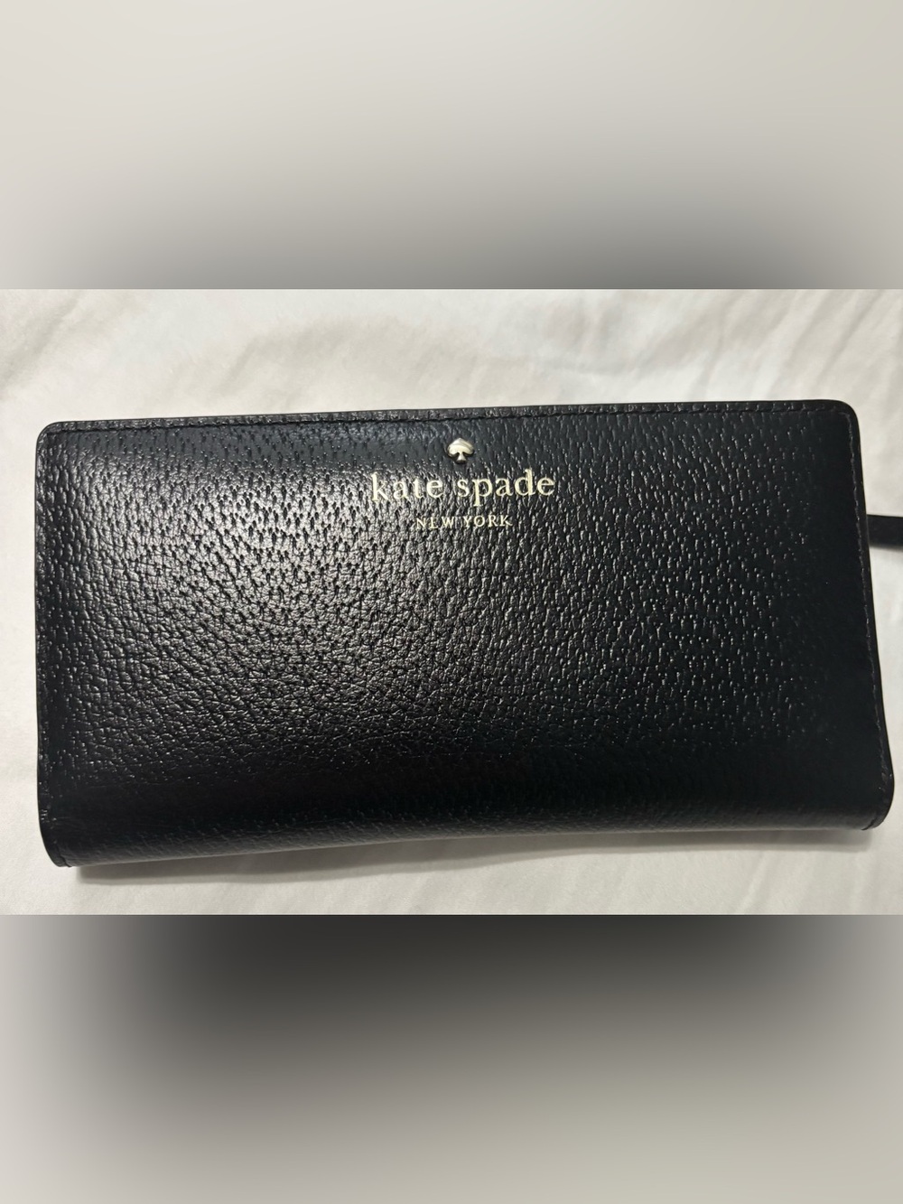 kate spade Black Pebbled Leather Wallet with Gold Logo